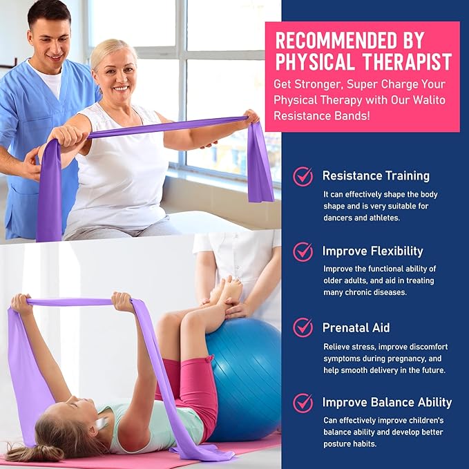 WALITO Resistance Bands for Working Out, Exercise Bands for Women and Men, Workout Bands for Physical Therapy, Stretch, Recovery, Pilates, Rehab, Strength Training and Home Gym-FlexoryFit