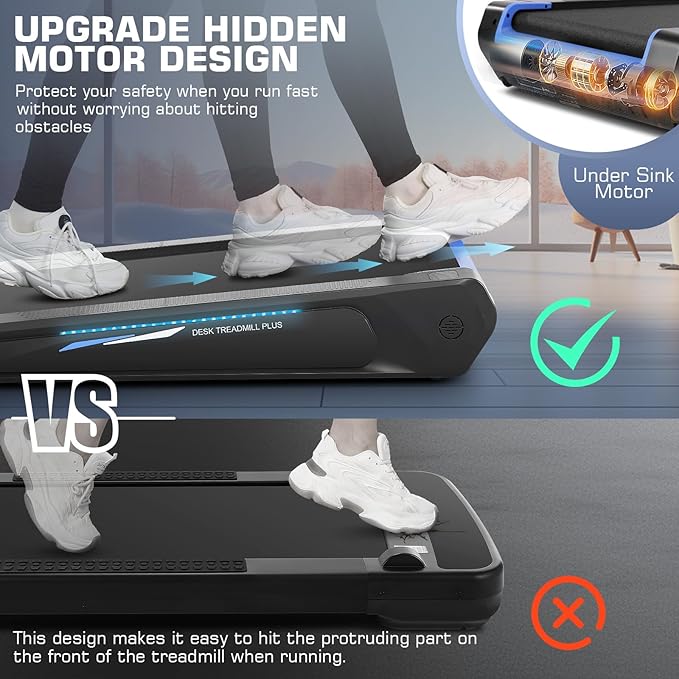 FUNMILY Smallest Walking Pad with 5% Incline, 2 in 1 Under Desk Treadmill for Home Office, 2.5 HP Mini Compact Walking Treadmill, Installation-Free/300lbs Weight Capacity/Unique Lighting Design