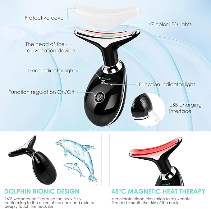 Facial Massager Red-Light-Therapy-for-Face and Neck, Face ๐ฒ culpting Wand with 7 Color (Bright Black)