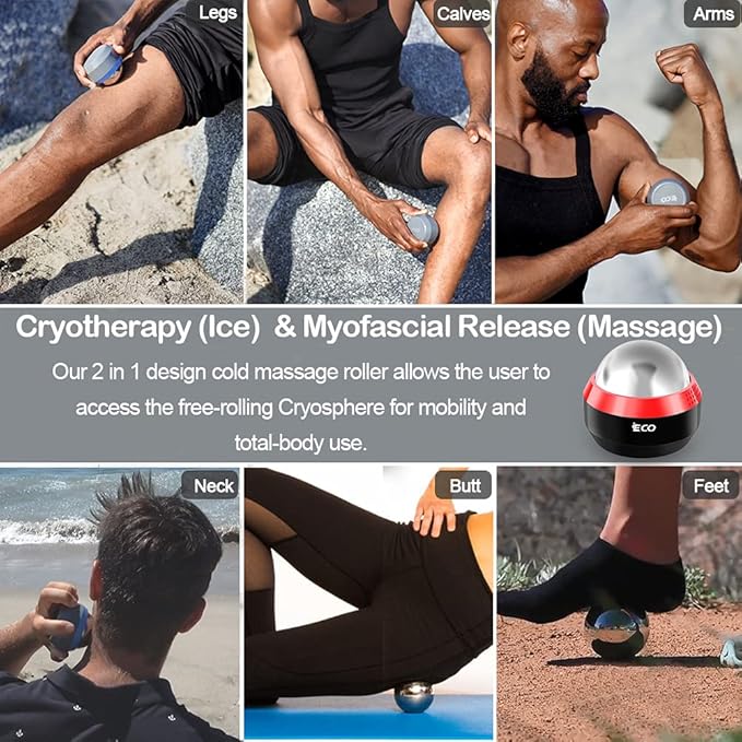 iECO Cryosphere Cold Massage Roller Ball - Massage Ball for Cold & Heat Relief, Myofascial Release, Trigger Point Therapy, Muscle Knots - Deep Tissue Ice Massager-FlexoryFit