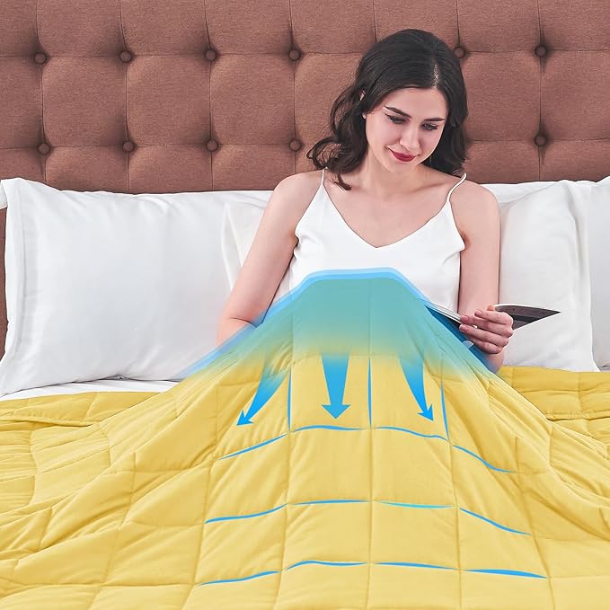 King Size Weighted Blanket for Adults (20 lbs, 80โ x 87โ, Yellow) Cooling Heavy Blanket for Sleeping Perfect for 190-210 lbs, Breathable Blanket for Adults & Couple All Season, Machine Washable