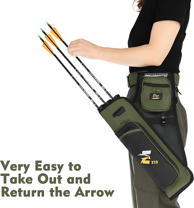 SUNYA Archery Hip Quiver for Arrows. Includes 3 Tubes Arrow Holder, Accessories Pockets and Waist Belt. Fit for Compound and Recurve Bow Practice.