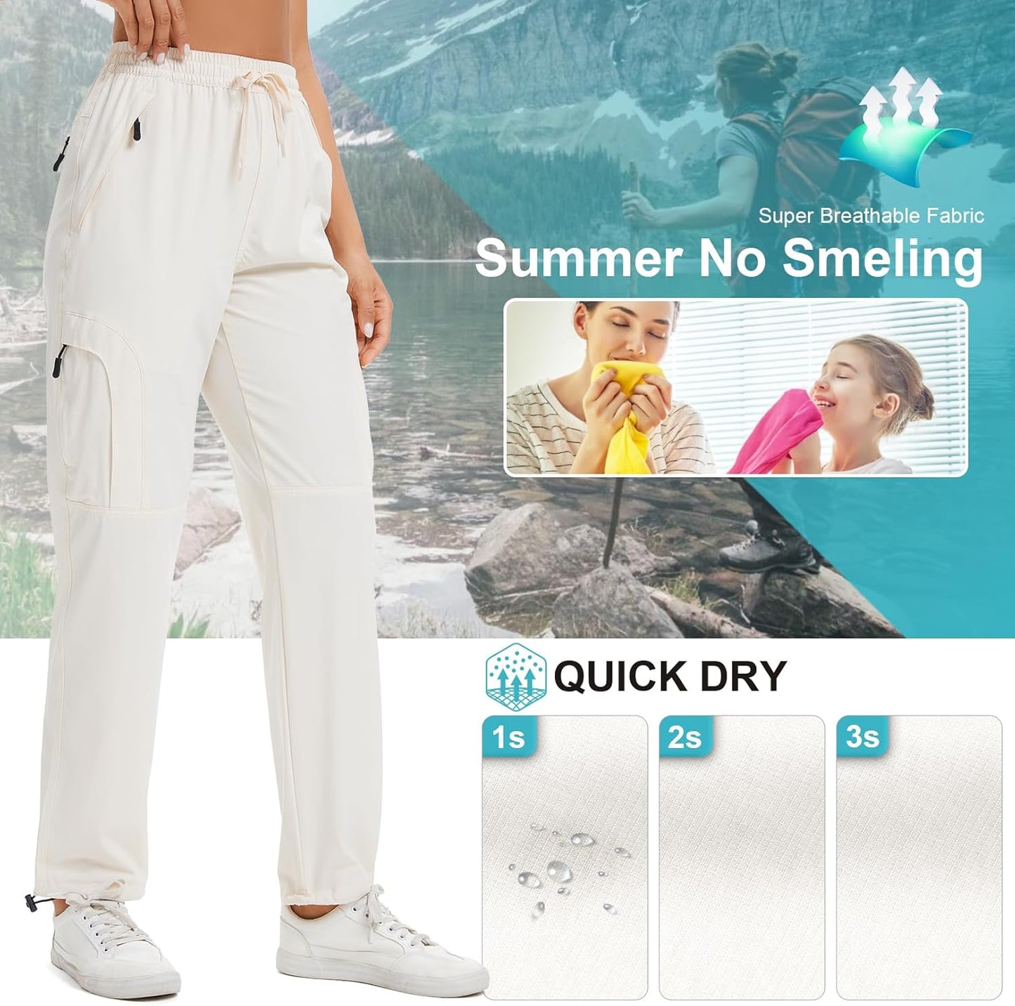 Womens Hiking Pants Quick Dry UPF 50 Lightweight Travel Golf Cargo Safari Pants Zipper Pockets