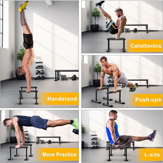 Kipika Parallettes Bars, Push Up Bars & Dip Bar with Comfort Thick Handles, Rock-Free Fitness Equipment for Handstand, L-Sit, Gymnastics & Strength Training, 600lbs Capacity, 12" Height-FlexoryFit