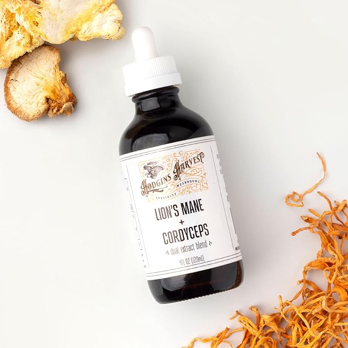 Hodgins Harvest Organic Lion’s Mane + Cordyceps Tincture | Made with Mushrooms Grown On Our Farm in The USA | Dual Extract | Extra-Concentrated (4 fl oz)-FlexoryFit