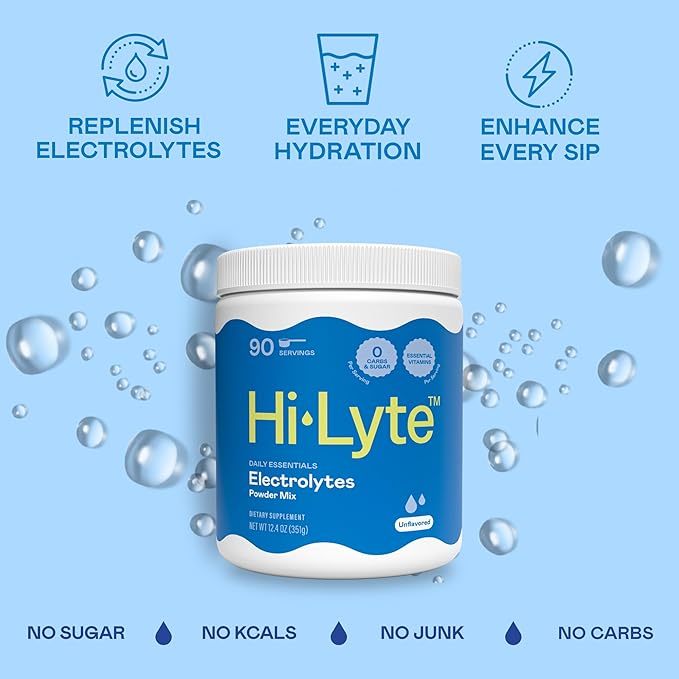 Hi-Lyte Daily Essentials - Electrolytes Powder Mix - Unflavored - Sodium, Potassium, Magnesium, Vitamins - Hydration Support for Daily Wellness, Fasting, Keto - No Sugar, No Carbs, Clean Ingredients-FlexoryFit