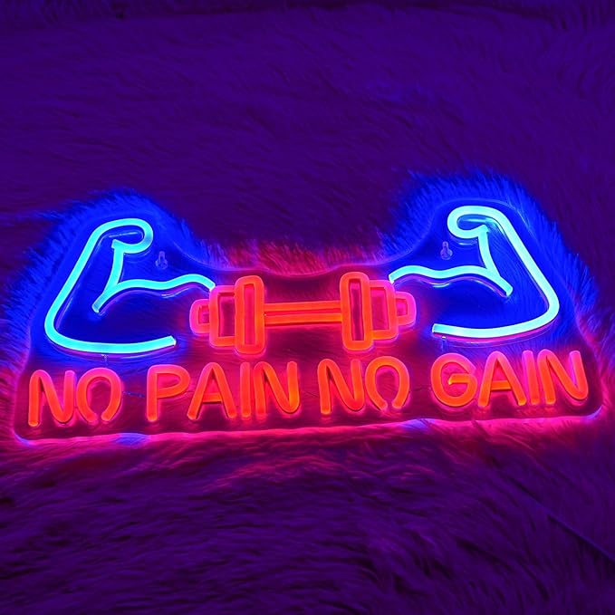 No Pain No Gain Neon Sign for Gym Decor Gym Neon Light Muscle Led Neon Sign Dumbbell LED Neon Light Weightlifting Neon Lights Fitness Club Neon Signs for Gym Fitness Club Store Decoration