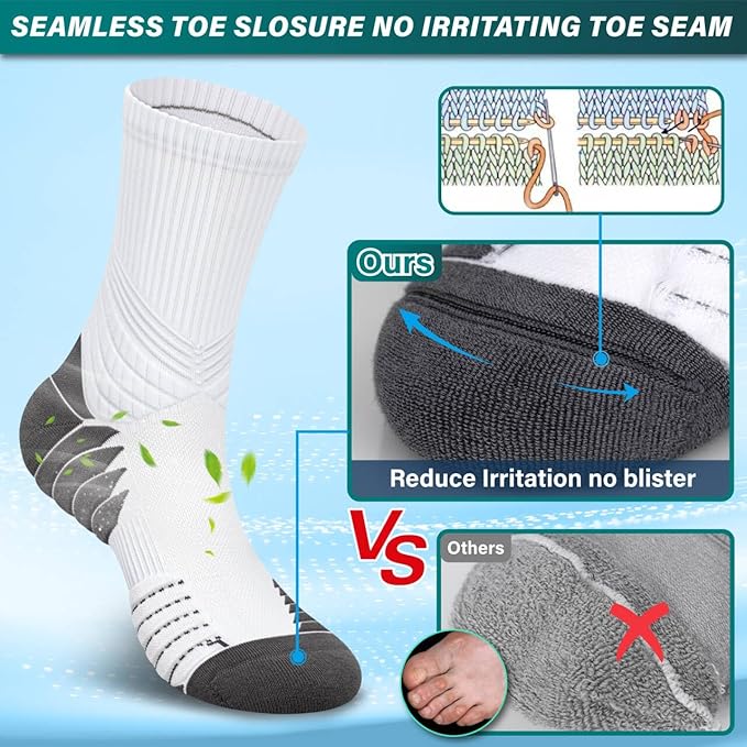 Hylaea Compression Running Socks for men, Coolmax Anti-Blister Cushion Crew Socks for Athletic, Moisture Wicking & Seamless-FlexoryFit