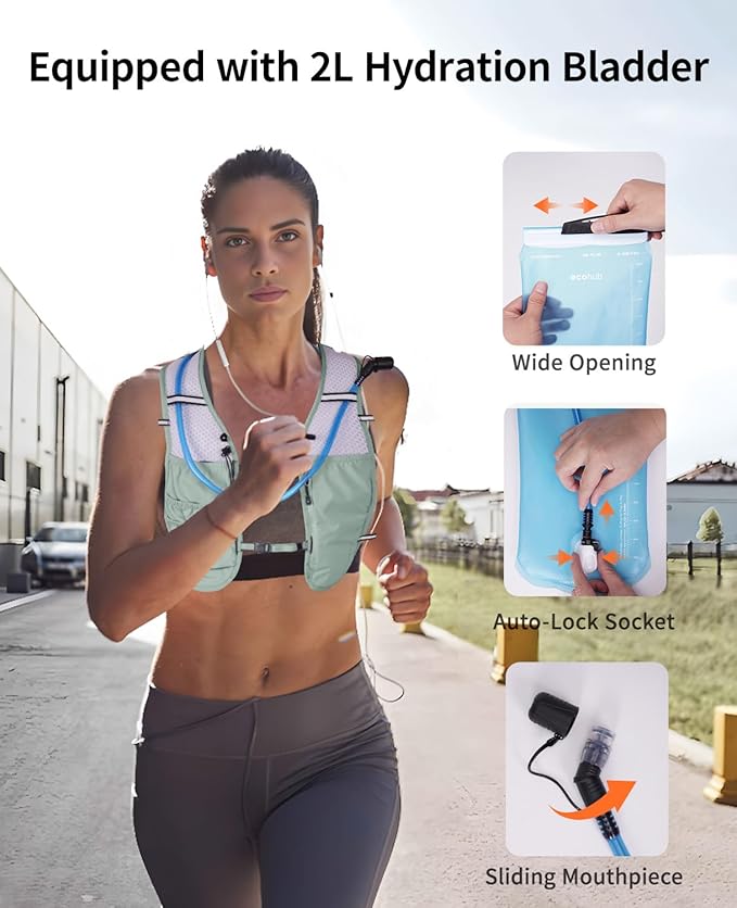 ECOHUB Running Hydration Vest Backpack,Lightweight Breathable Pack with 2L Water Bladder Bag Daypack for Hiking Trail Running Cycling Race Marathon for Women Men-FlexoryFit