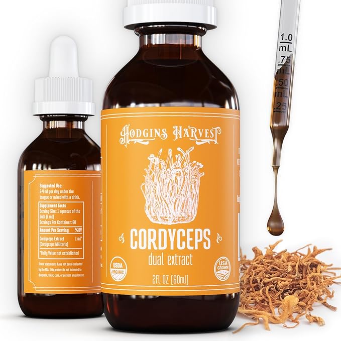 Hodgins Harvest Organic Cordyceps Tincture | Made with Mushrooms Grown On Our Farm in The USA | Dual Extract | Extra-Concentrated (2 fl oz)-FlexoryFit