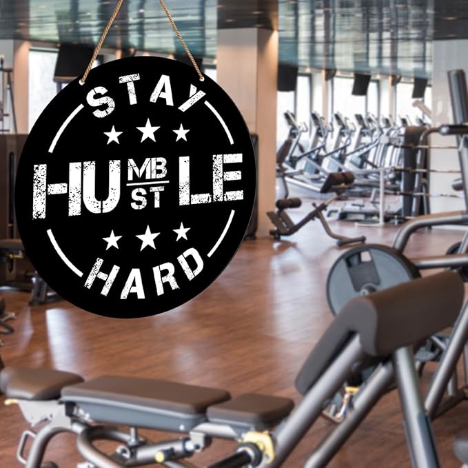 Gym Signs Wall Decor, Home Gym Motivational Wall Decor Gym Hanging Signs Decorations for Fitness Workout Room Gift for Woman Man Gym Enthusiast, Stay Humble Hustle Hard-FlexoryFit