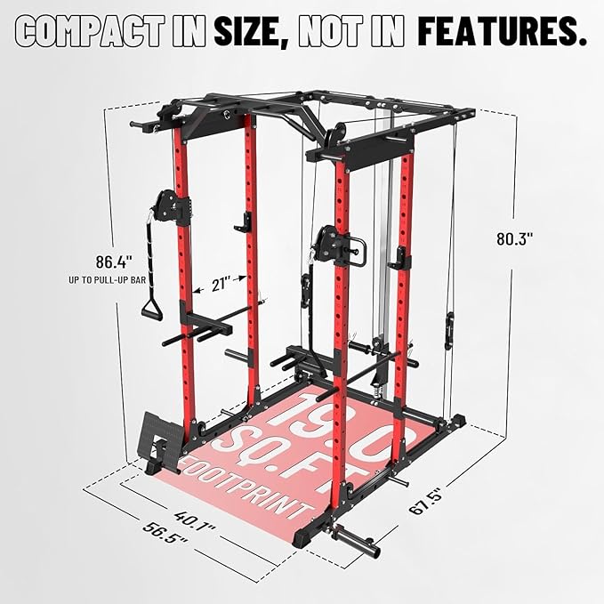 Mikolo Power Cage, Power Rack with Cable Crossover System, 1500LBS Squat Rack with LAT Pull Down System, Workout Cage with Pulley System for Fitness Home Gym-FlexoryFit