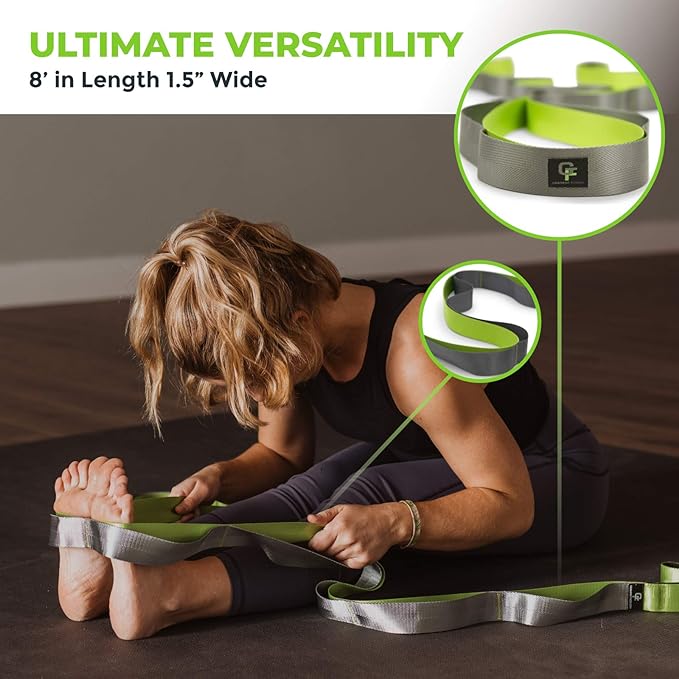 Gradient Fitness Stretching Strap for Physical Therapy, 12 Multi-Loop Stretch Strap 1.5" W x 8' L, Neoprene Handles, Physical Therapy Equipment, Yoga Straps for Stretching, Leg Stretcher.-FlexoryFit