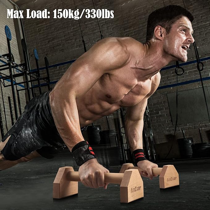 Push Up Stands, Handstand Parallettes Bars, Solid Wood Push Up Bars with Non-Slip Mat Push up Handles for Floor Exercise Home Workout Equipment for Men & Women Strength Training-FlexoryFit