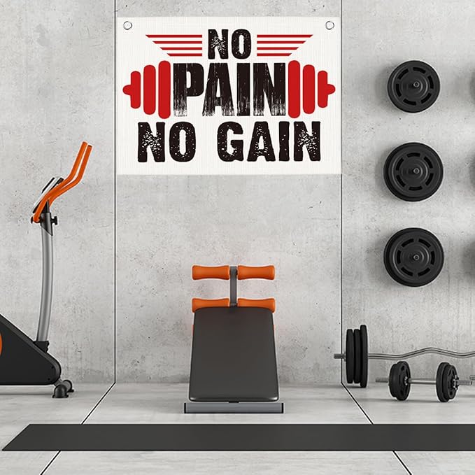 No Pain No Gain Gym Motivational Wall Art Banner Dorm Posters Gifts for Guys Men Women Gym Flag Decor for Home Gym Bedroom Workout Room 30x20 Inchs