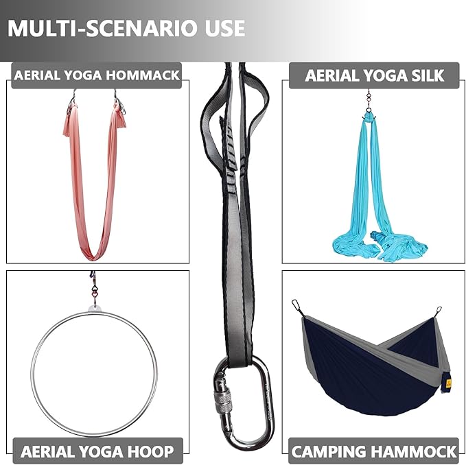 PRIOR FITNESS Yoga Straps Aerial Hammock Accessory Set, 2pcs Daisy Chain + 2pcs Carabiner, Aerial Silk Hardware with Daisy Chain Carabiner for Yoga Swing Pilates-FlexoryFit