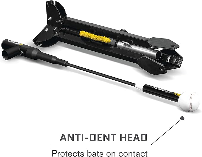 SKLZ Hurricane Batting Swing Trainer for Baseball & Softball - Durable Swing Arm - 4 Power Band System - High-Visibility, Anti-Dent Target Ball Head - Screw-in Base Legs, Metal Stakes & Carry Bag