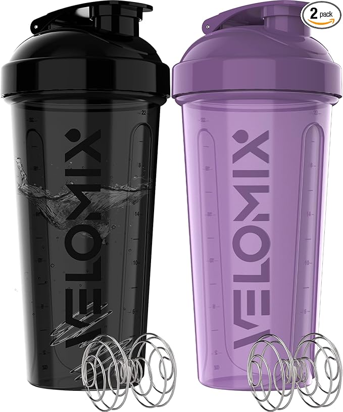 '-2 Pack- 28 oz Protein Shaker Bottles for Protein Mixes - 2x Wire Whisk | Leak Proof Shaker Cups for Protein Shakes | Protein Shaker Bottle Pack | Shakers for Protein Shakes-Purple&Black-FlexoryFit