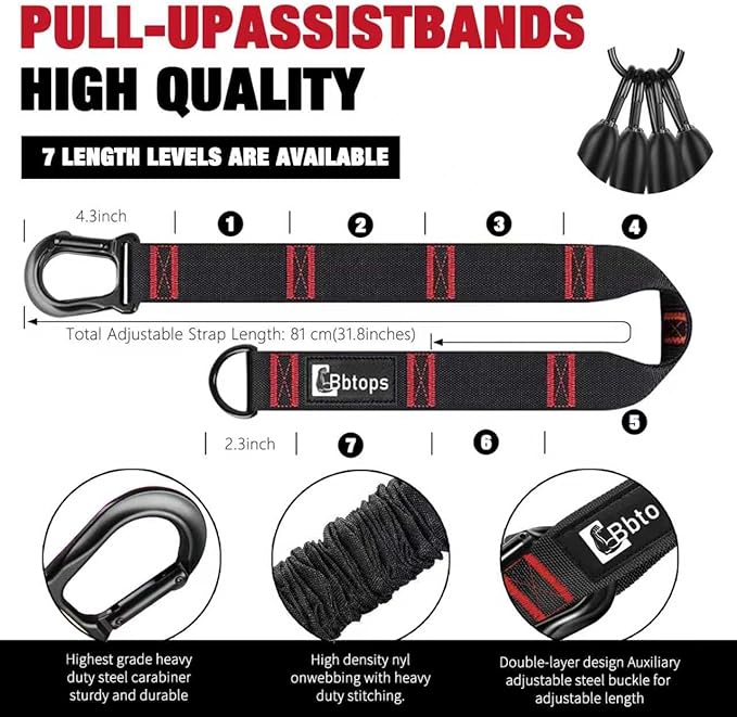 Pull Up Assistance Bands,Up to 300 lbs Assistance,Adjustable Heavy Duty 4 Resistance Bands for Pull up, with Feet/Knee Rest, Handle and Door Anchor for Home Gym Fitness Exercise Strength Training-FlexoryFit