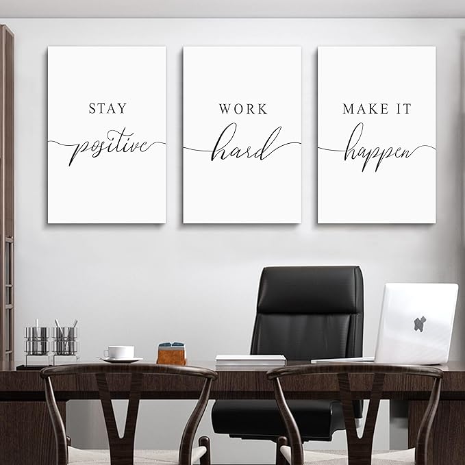 Framed Canvas Wall Art Positive Quotes, Office Wall Art Decor, White Large Poster, Positive Motivational Set of 3 Prints, Inspirational Wall Art (G-3pcs,20x30inchx3pcs)-FlexoryFit