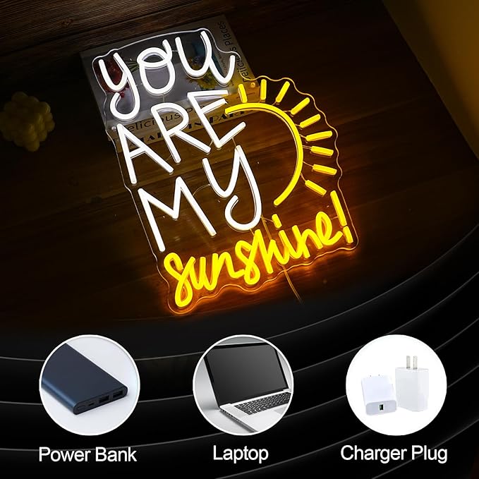 You Are My Sunshine Neon Sign Dimmable Pretty Sunshine Neon Light for Wall Decor USB Powered Sunrise Led Light Up Sign for Wedding Bedroom Lovers Party Celebrate Decor