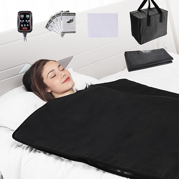 VEVOR Far Infrared Carbon Heating Sauna Blanket for Detoxification and Home Relaxation, Portable with 1-6 Level Adjustable Temperature Range (95-185℉) and 1-60 Minutes Timer