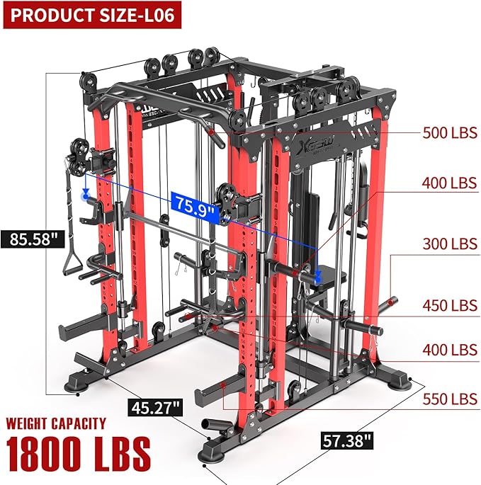 Power Cage,1600lbs Multi-Function Power Rack with Adjustable Cable Crossover System and More Training Attachment, Weight Cage for Home Gym-FlexoryFit