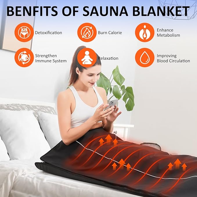 Sauna Blanket for Detoxification,Portable Blanket for Home Relaxation,Indoor Person PU Thermal Sauna for Body Recovery,86-158℉ Temp Range, 20-60 Minutes Timer,6.2ft×2.7ft