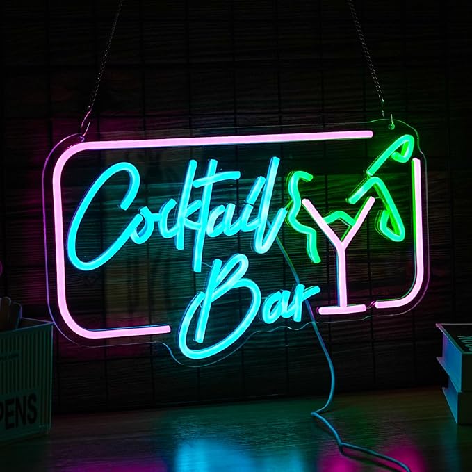 Cocktail Bar Neon Sign for Wall Decor Led Women Sign USB Goblet light up sign Dimmable Cocktail neon Light for Bar Club Pub Store Home Decor