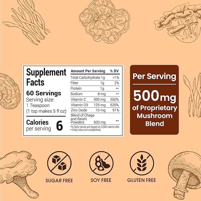 Immunity Mushroom Coffee (60 Servings) Mental Focus Plus Wellness Boost for Immune System Support - Chaga, Reishi & Vitamins C, D3, and Zinc, Mixed with Gourmet 100% Arabica Instant Coffee-FlexoryFit