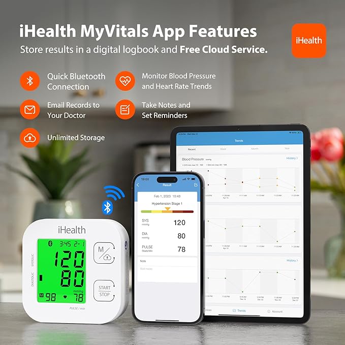 iHealth Track Smart Upper Arm Blood Pressure Monitor with Wide Range Cuff That fits Standard to Large Adult Arms, Bluetooth Compatible for iOS & Android Devices-FlexoryFit