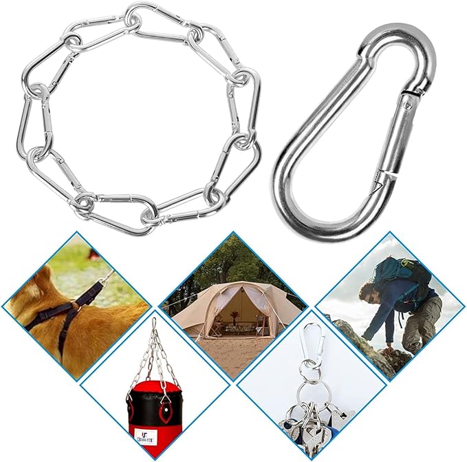 Stainless Steel Spring Snap Hook Carabiner M6 M8 M10 Heavy Duty Carabiner Clip Spring Clips Keychain 5/16 Inch Quick Links for Backpack, Hammocks, Camping, Swing(16/30/10PCS)
