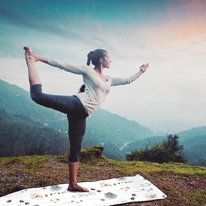 QiyI Floral Yoga Mat Towel with Corner Pockets, Non Slip Sweat Absorbent Hot Yoga Towels, Soft Yoga Blankets with Travel Bag, Mat Cover for Workout, Gym, Fitness - 70"x26", Watercolor Flowers-FlexoryFit