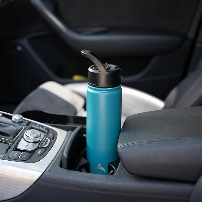 18 oz Insulated Water Bottle Stainless Steel Sport Bottles with 3 Lids,Light Blue-FlexoryFit