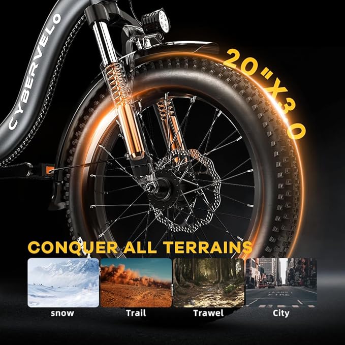 DriftGod Folding Electric Bike for Adults โ 1000W Motor, 20"x3" Fat Tire, 48V Removable Battery, All-Terrain E-Bike with 7-Speed, Front Suspension โ Powerful Foldable Ebike for Commuter