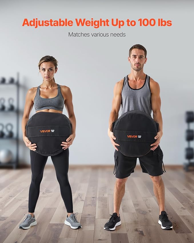 VEVOR Workout Sandbag, Heavy Duty Workout Power Bags with Handles, 100 lbs/45 kg Slam Bag for Fitness Strength Weight Training Cross-Training, Home Gym Exercise, Black (Unfilled)