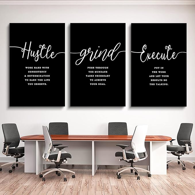 Gift for Boss,Framed Canvas Wall Art Success Quote, Office Wall Art, Black Large Poster, Positive Motivational Set of 3 Prints, Execute Failure Definition, Inspirational Print (F-3pcs,24x36inchx3pcs)-FlexoryFit