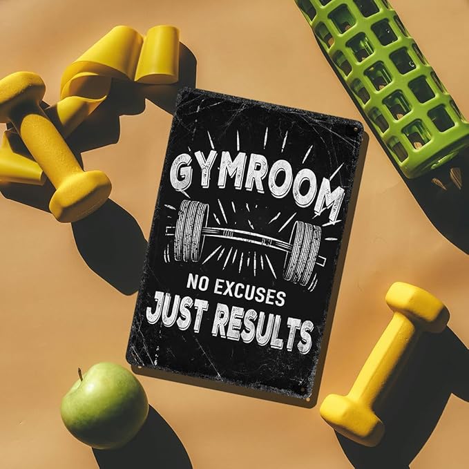 Gym Room Metal Tin Sign Motivational Gym Posters Gym Room No Excuses Just Results Signs Gym Posters For Home Gym Funny Vintage Tin Sign For Gym Garage Inspirational Quotes Wall Art Decoration