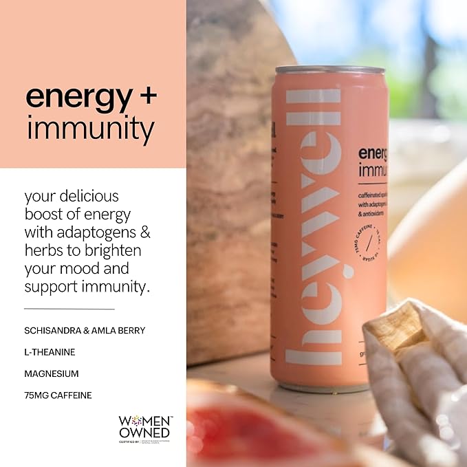 Heywell Sparkling Adaptogenic Water, Energy and Immunity, Grapefruit Flavor, 12 Fluid Ounce (Pack of 12) - Caffeinated, Organic, Non GMO, Vegan, Gluten Free, Dairy Free-FlexoryFit