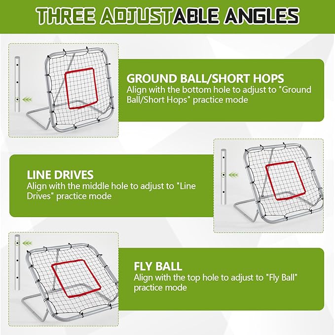 3' x 3'/1.67' x 1.67' Pro Portable Baseball and Softball Rebounder Adjustable Heavy Duty Pitch-Back Net with Bag Strap Fielding Trainer Net 3 Angles Ground Balls Line Drives Pop Flies-FlexoryFit