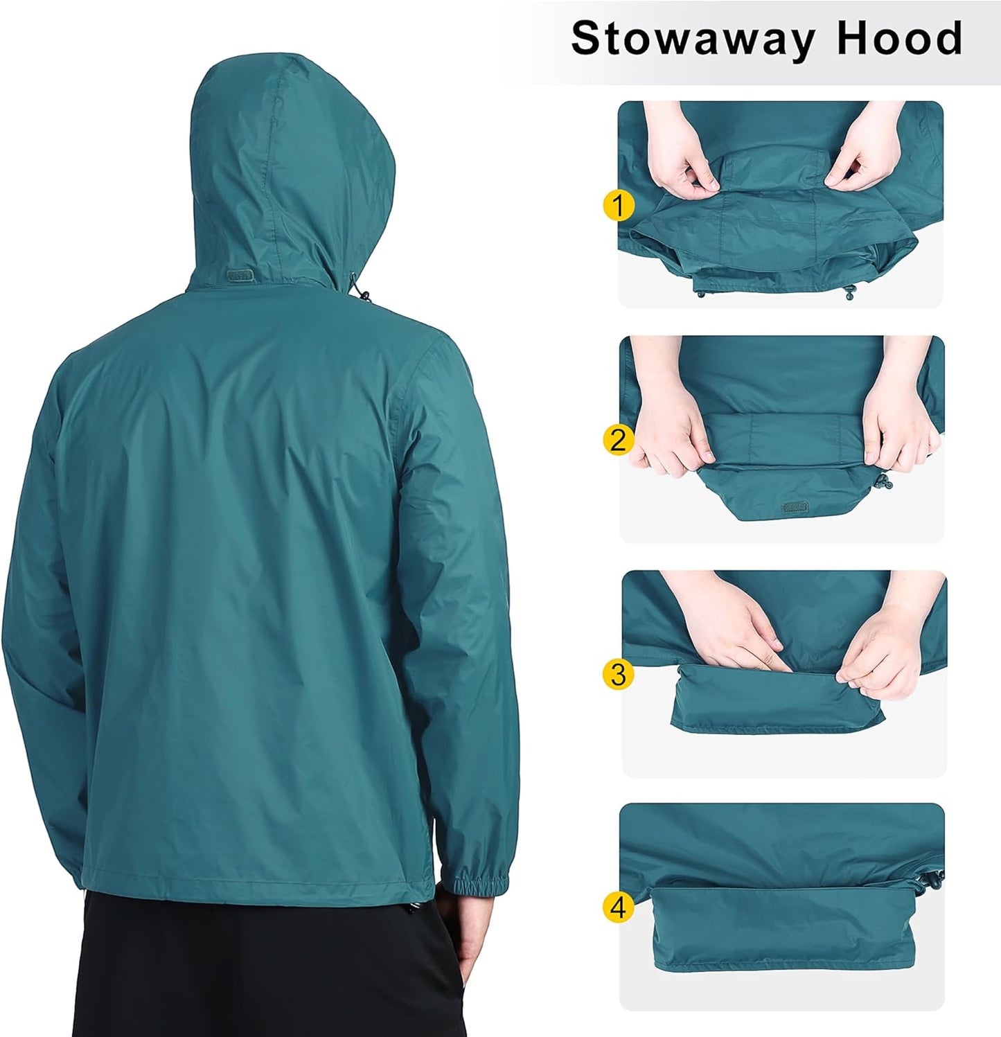 Outdoor Ventures Men's Rain Jacket Waterproof Lightweight Packable Rain Shell Raincoat with Hood for Golf Hiking Travel