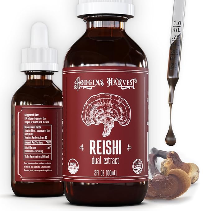 Hodgins Harvest Organic Reishi Tincture | Made with Mushrooms Grown On Our Farm in The USA | Dual Extract | Extra-Concentrated (2 fl oz)-FlexoryFit