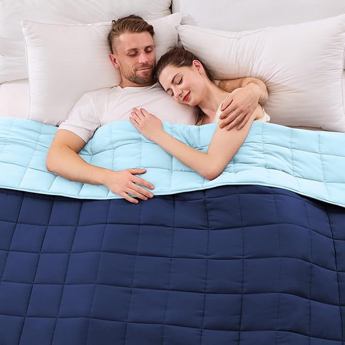 King Size Weighted Blanket for Adults (30 lbs, 80โ x 87โ, Navy & Blue) Cooling Heavy Blanket for Sleeping Perfect for 290-310 lbs, Breathable Blanket for Adults & Couple All Season, Machine Washable