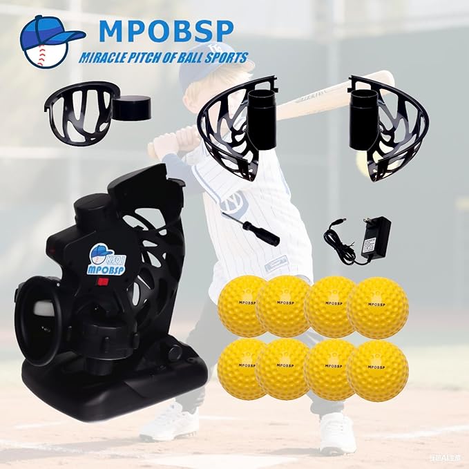 Upgraded Electronic Baseball Pitching Machine for Youth - Adjustable Angles & Speeds,AC Powered & Battery Powered, 8 Practice Balls Included - Ideal for Beginner Batting & Fielding Training