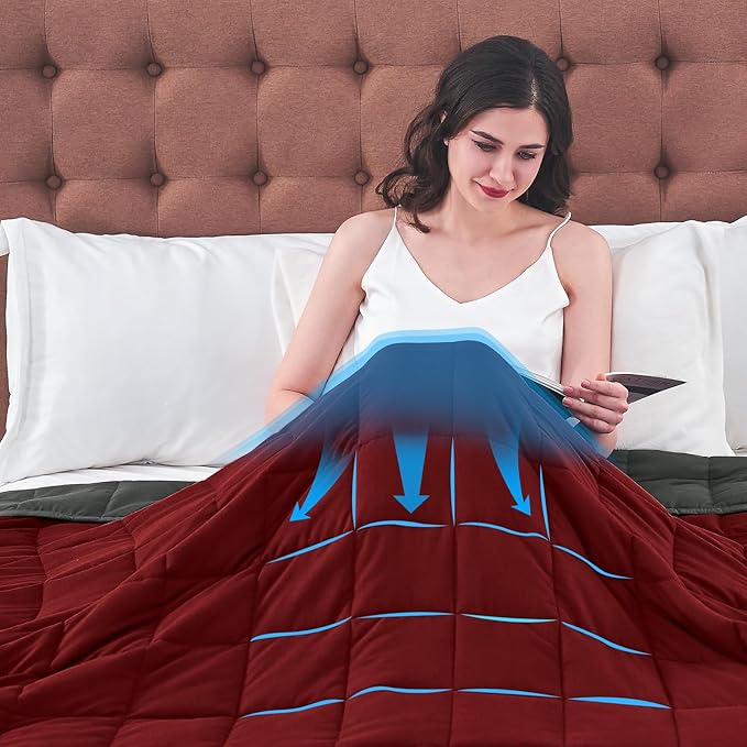 King Size Weighted Blanket for Adults (30 lbs, 80โ x 87โ, Red Grey) Cooling Heavy Blanket for Sleeping Perfect for 290-310 lbs, Breathable Blanket for Adults & Couple All Season, Machine Washable