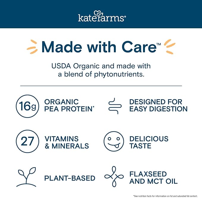 KATE FARMS Organic Nutrition Shake, Chocolate, 16g protein, 27 Vitamins and Minerals, Protein Meal Replacement Drink, Plant Based, 11 oz (6 Pack)-FlexoryFit