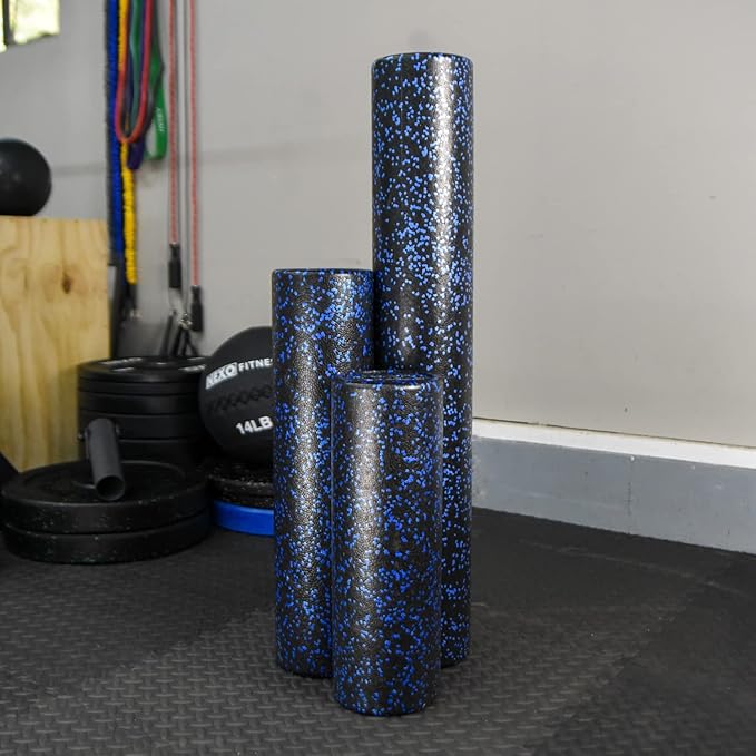 High-Density Round Foam Roller for Muscle Soreness Recovery, Exercise, Massage - 18", 24", 36" Blue Fleck (36 Inch)-FlexoryFit