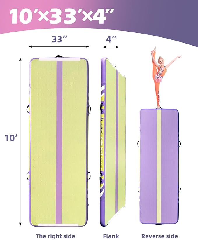 Inflatable Air Gymnastics Mat Training Mats with Air Pump 4/8 inches Thickness Gymnastics Tracks for Home Use/Tumble/Gym/Training/Cheerleading/Yoga/Beach/Park/Water-FlexoryFit