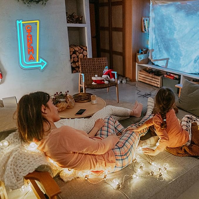 Cinema Neon Sign Arrow Neon Light for Wall Decor Movie Theater Led Neon Signs Movie Led Neon Lights for Home Theater Film Room Commercial Theater Store Decoration
