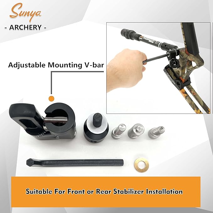 SUNYA Archery Bow Stabilizer for Compound Bow, Carbon Fiber Body Flexible Core, Damping System and Weights Kit, 8",10",12" 15" in Expedition Series